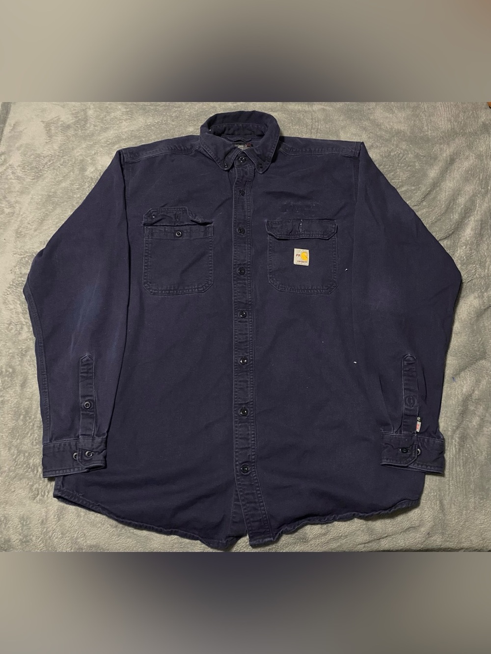 Carhartt FR Men's Navy Work Shirt - Long Sleeve Button-Up